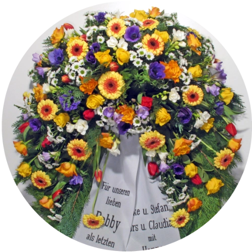 Funeral wreaths with ribbon